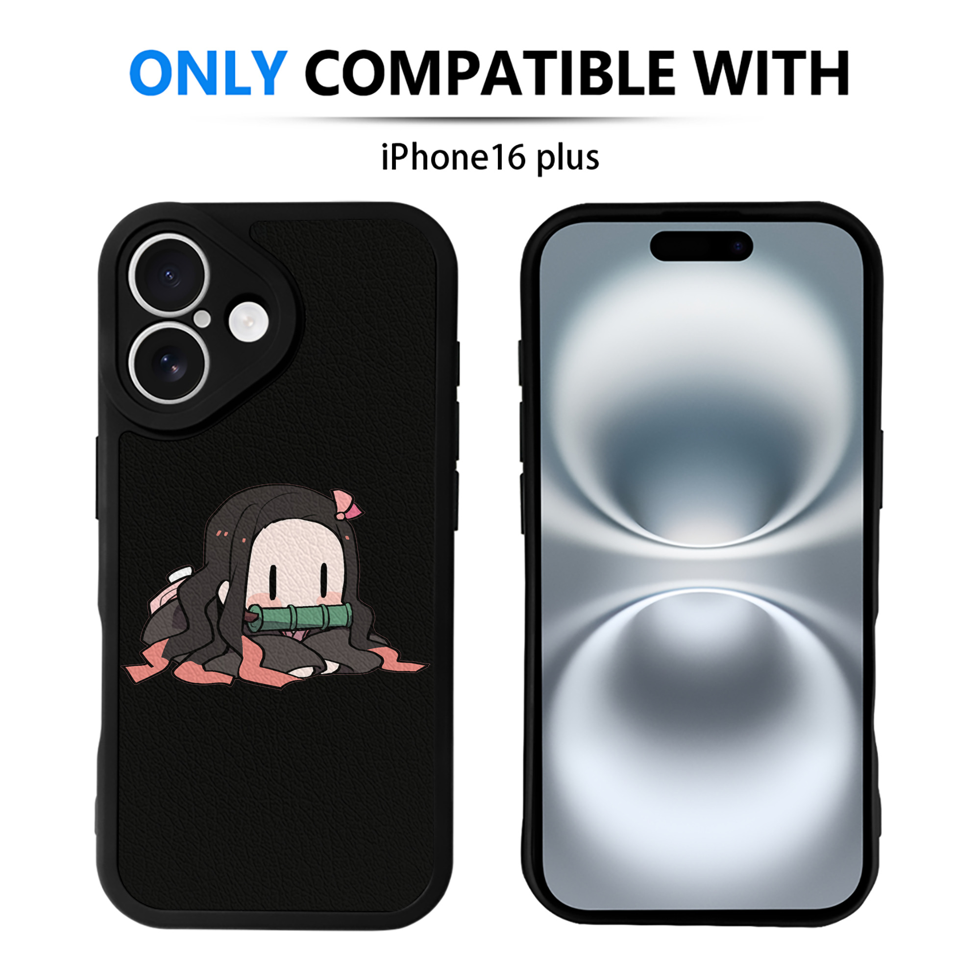 （画像用） 鬼滅の刃（きめつのやいば）竈門 禰󠄀豆子／かまど ねずこ Kamado Nezuko 【iPhone 16シリーズ対応】シリコンスマホケース（レザー調） 材質：シリコン